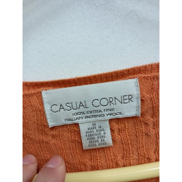 VTG 90s Casual Corner Womens Sweater Medium Orange Merino Wool Cable Knit - Picture 3 of 8